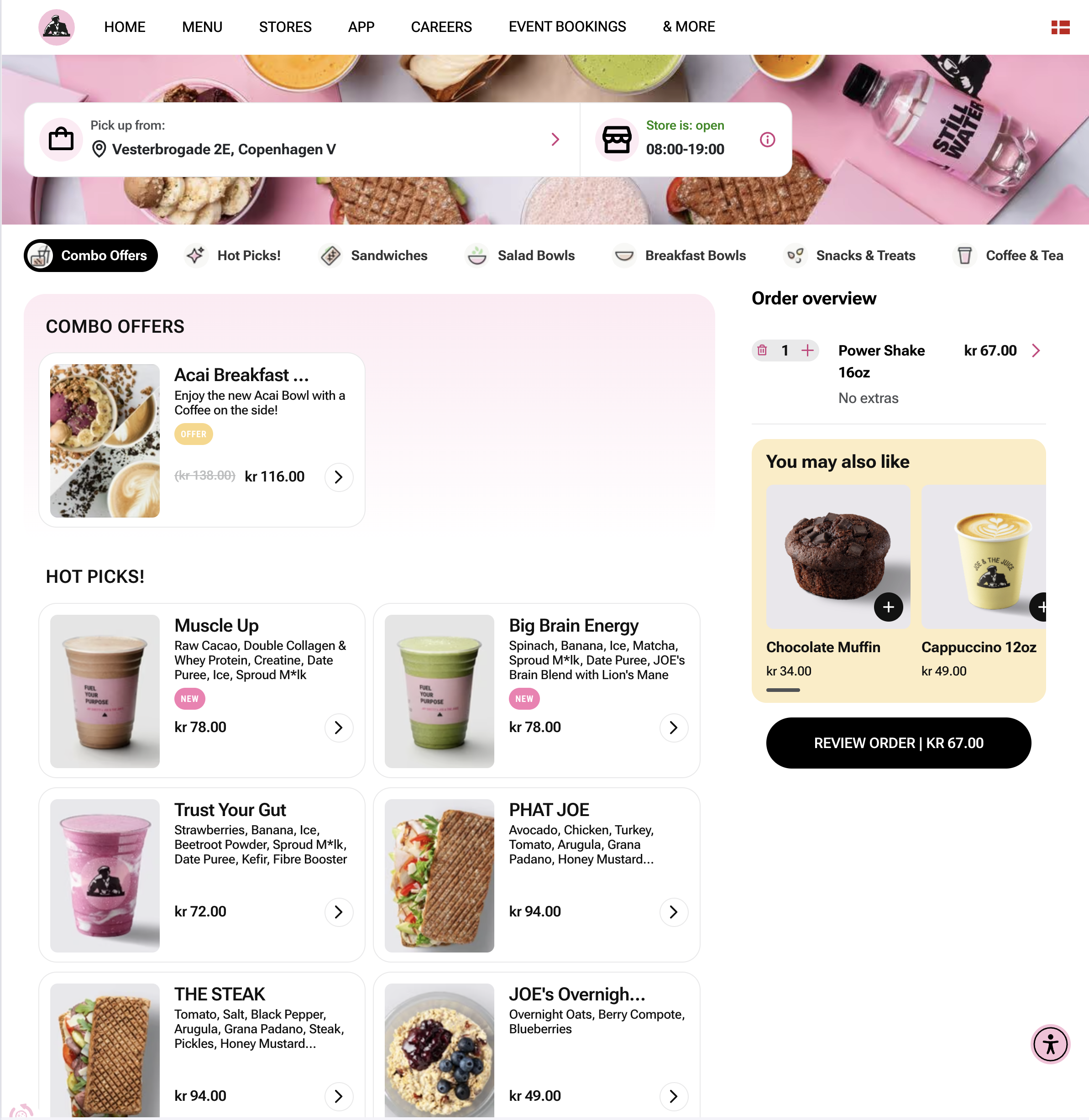 Joe & the Juice — menu page