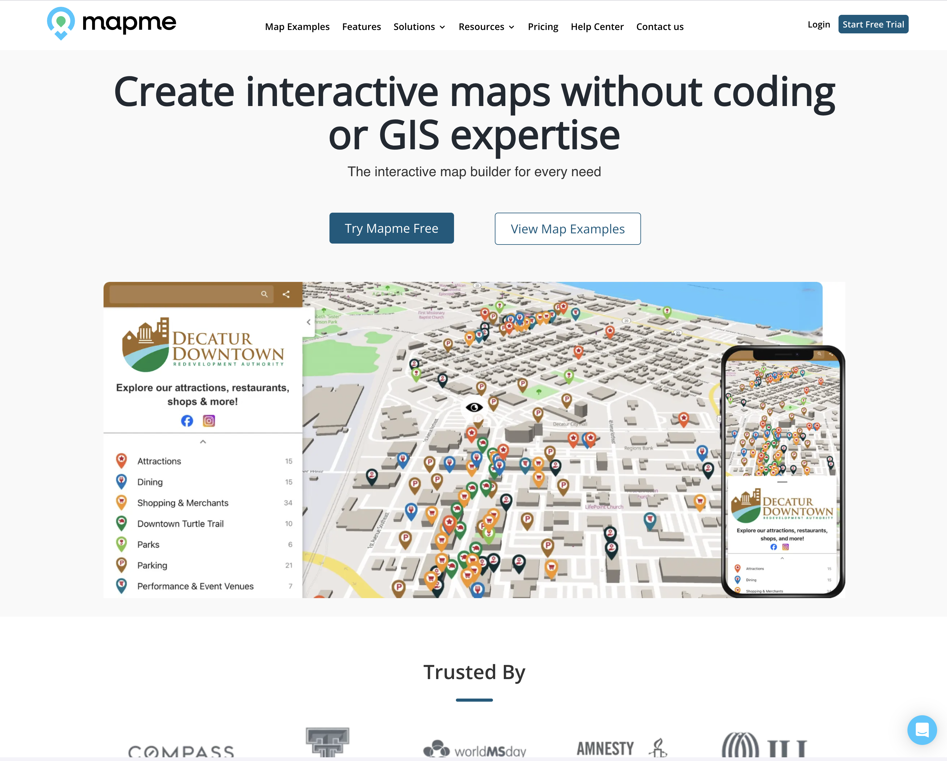 Mapme — interactive map builder homepage