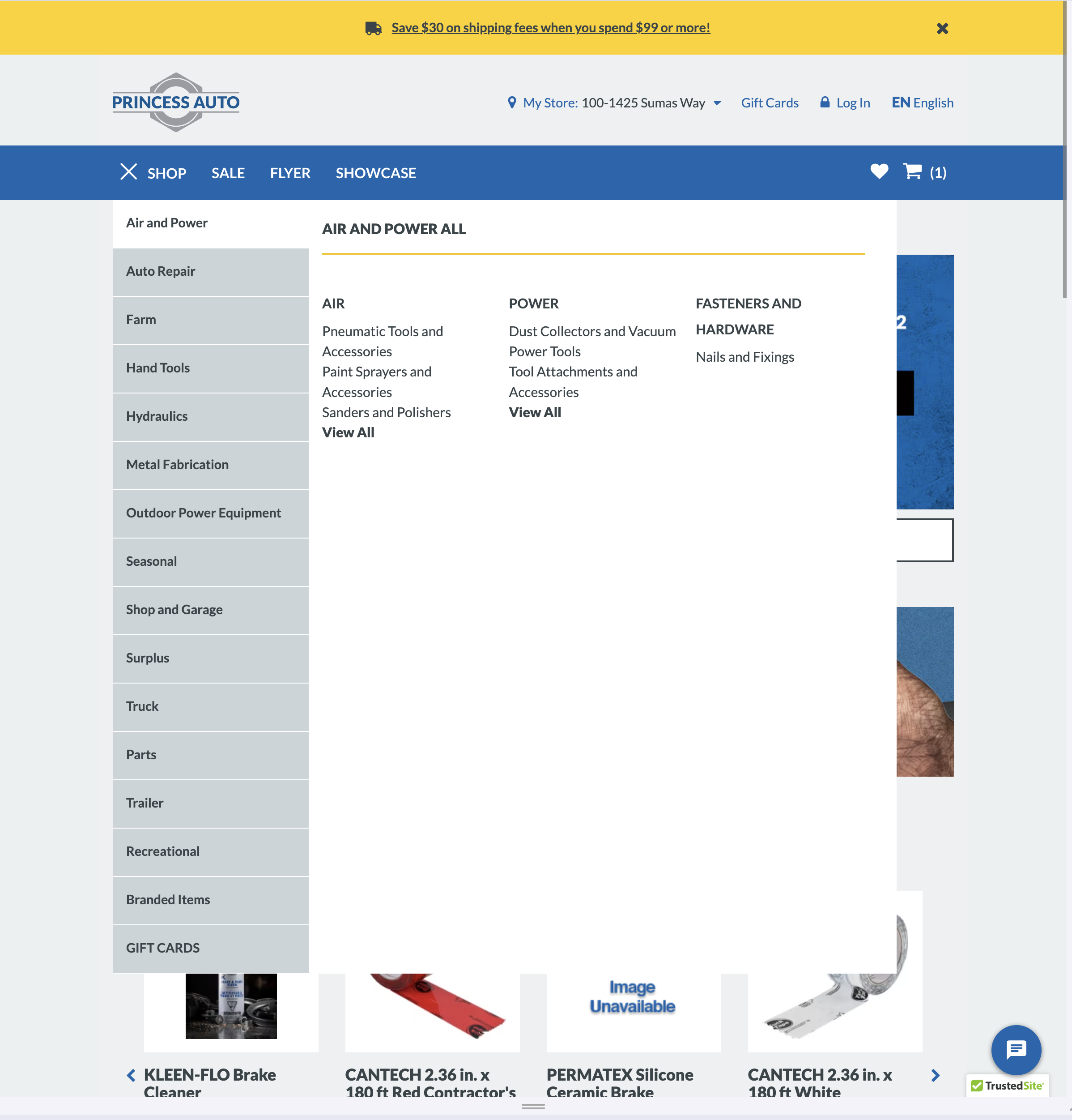 Princess Auto — storefront with contracts table