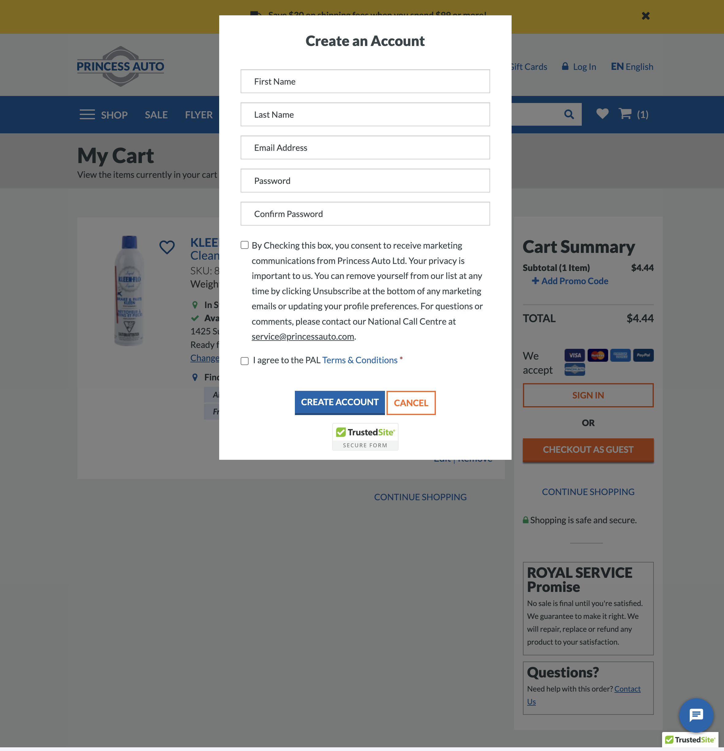 Princess Auto — storefront page
